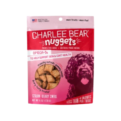 Charlee Bear Nuggets Straw-Beary Swirl Crunchy Dog Treats for Skin & Coat Health 8 oz