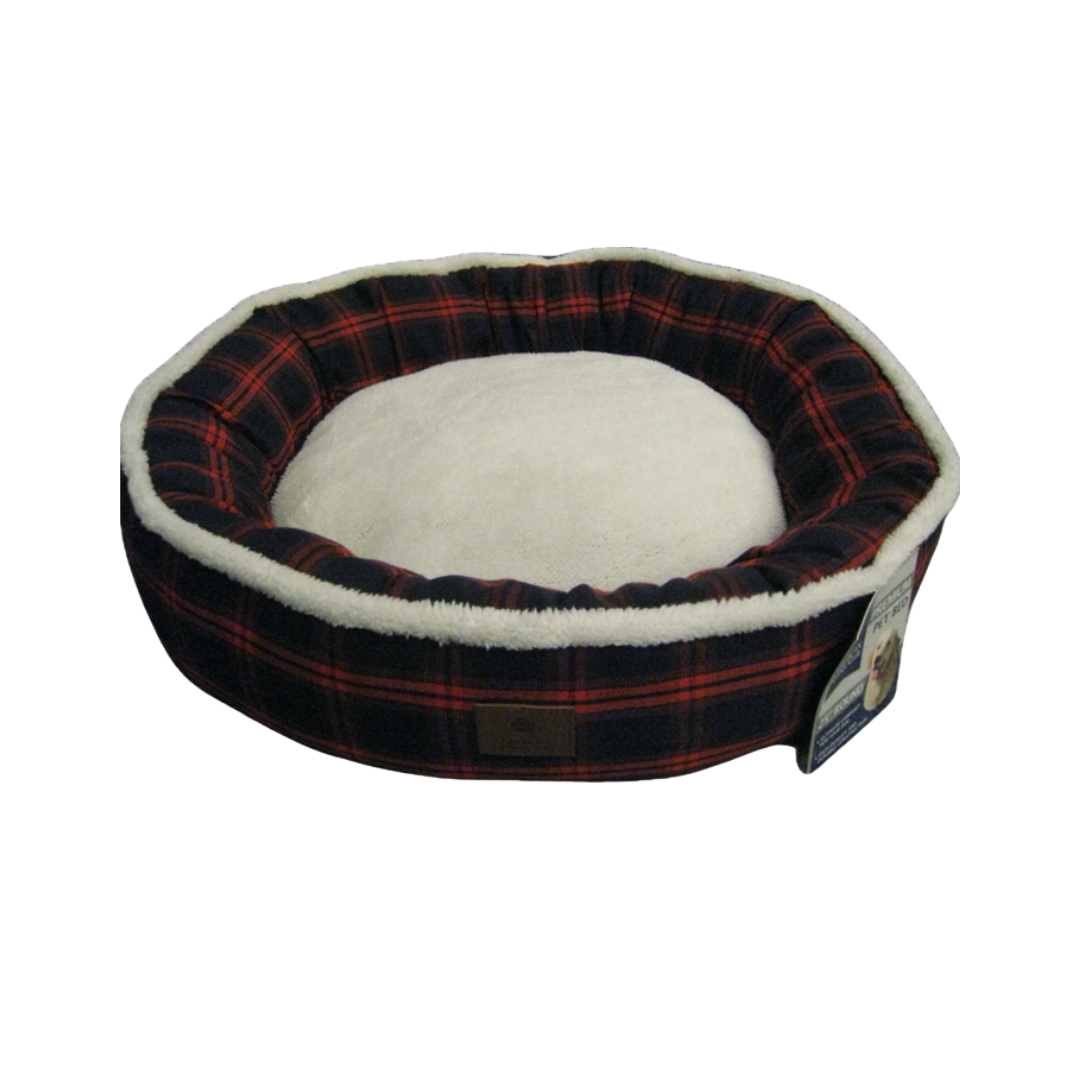 Akc Red Plaid Round Pet Bed 25 in