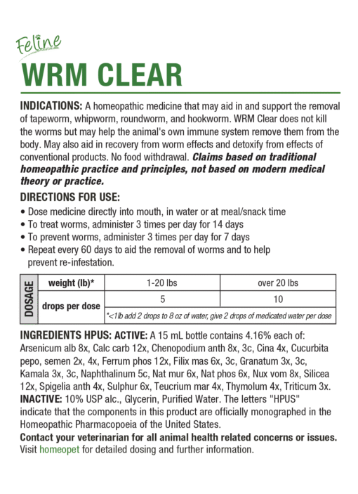 Homeopet Natural Feline Wrm Clear