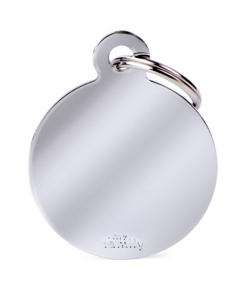 Myfamily Big Round in Chrome Plated Brass Personalized Dog ID Tag