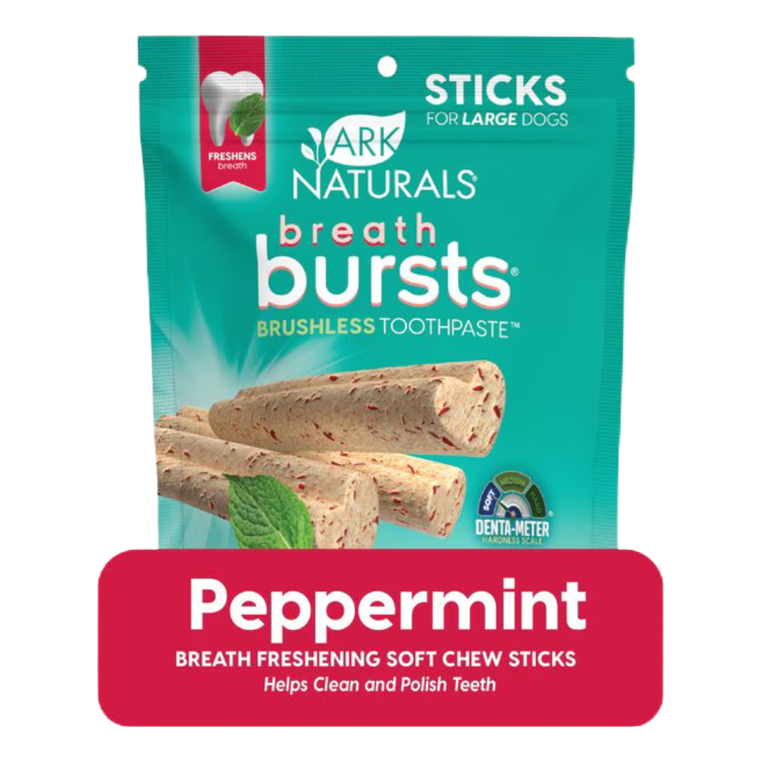 Ark Naturals Breath Bursts Peppermint Sticks Medium/Large Dental Dog Treats 6 oz
