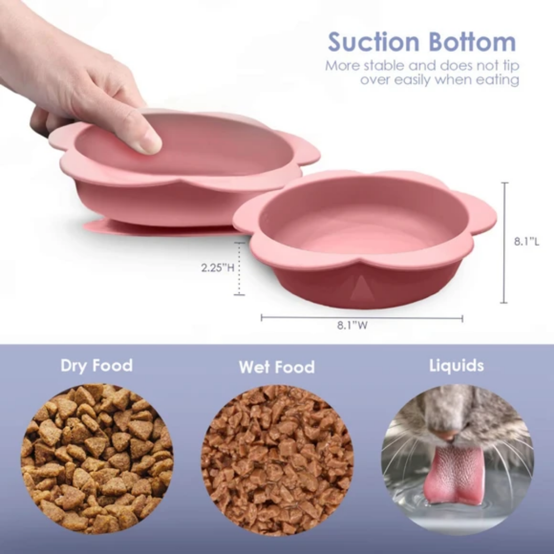 Kole Imports Pink Silicone Floral Shaped Pet Food and Water Bowl