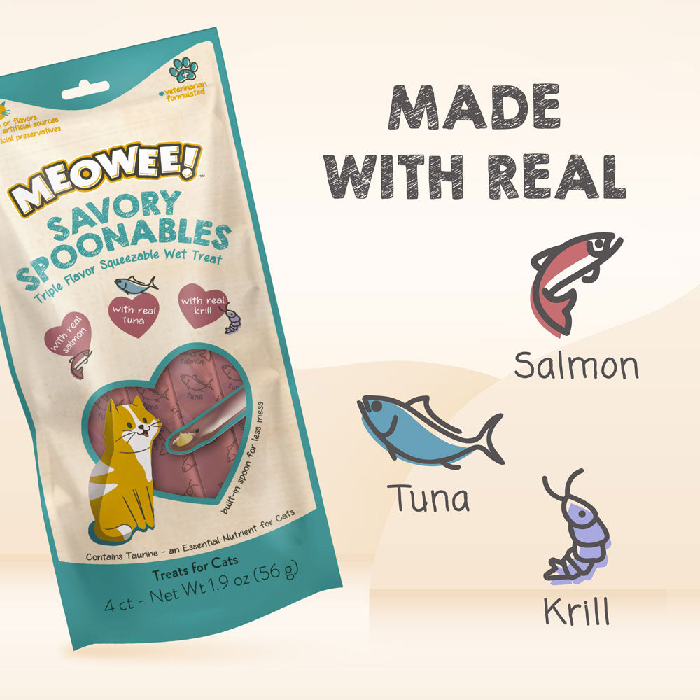 Meowee! Savory Spoonables Salmon, Tuna & Krill Lickable Cat Treats 4 ct
