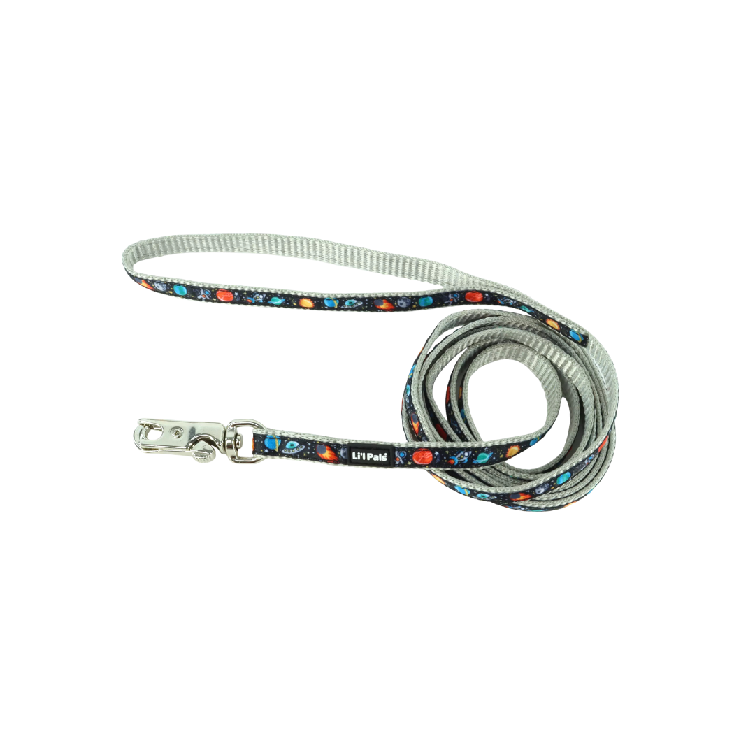 Coastal Pet Products Li'l Pals Charming Ribbon Overlay Dog Leash-Li'l Space Explorers 3/8 in x 6 ft