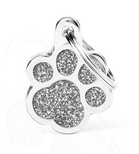 Myfamily Small Grey Glitter Paw Shaped Personalized Dog ID Tag