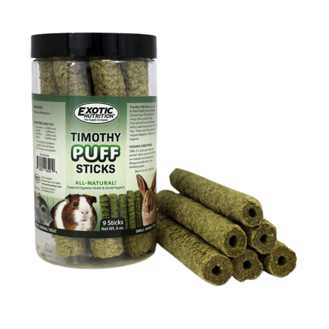 Exotic Nutrition Pet Supplies Timothy Puff Sticks Small Animal Treat 6 oz