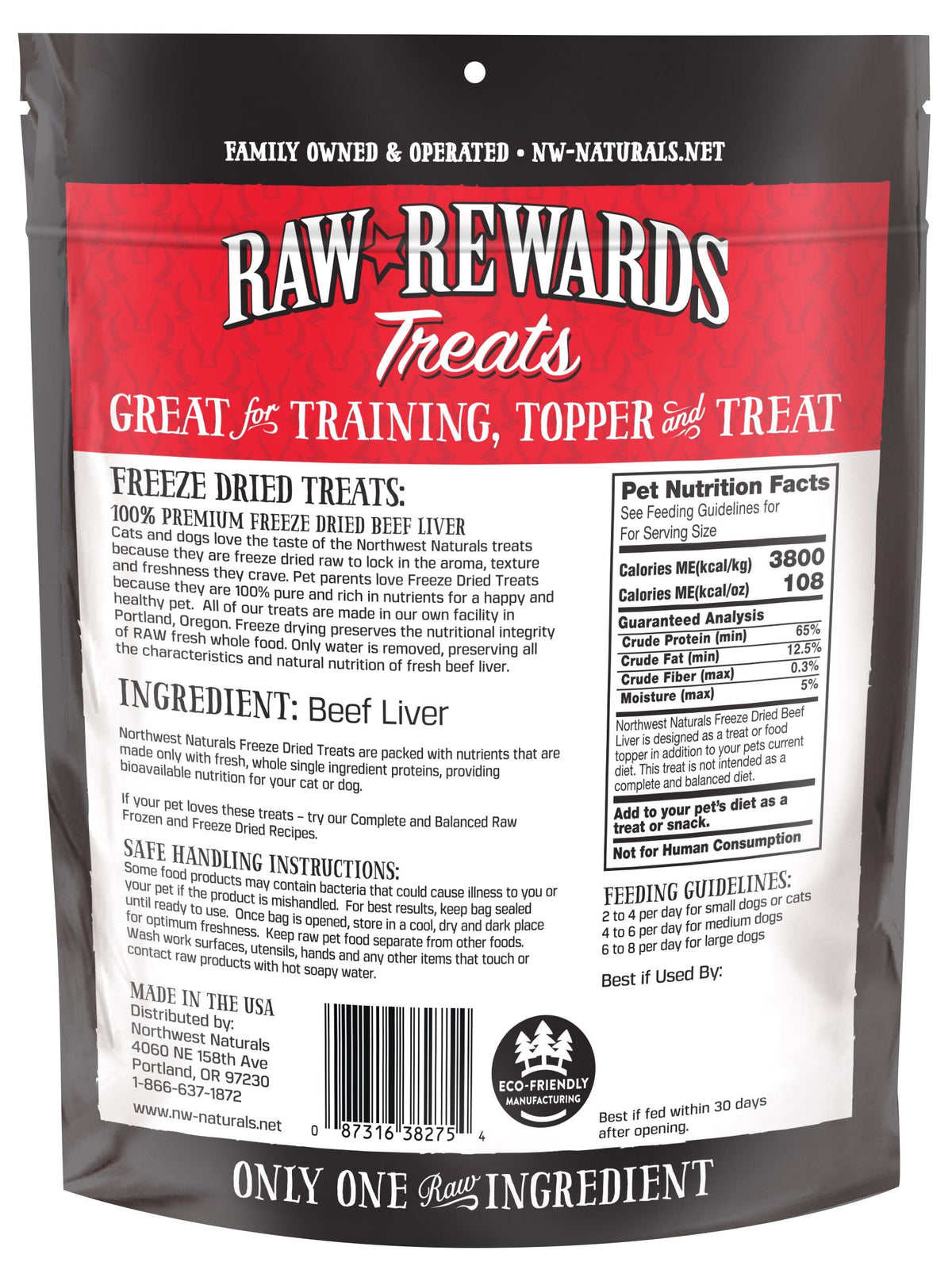 Northwest Naturals Raw Rewards Treats Freeze Dried Beef Liver for Dogs & Cats 3 oz