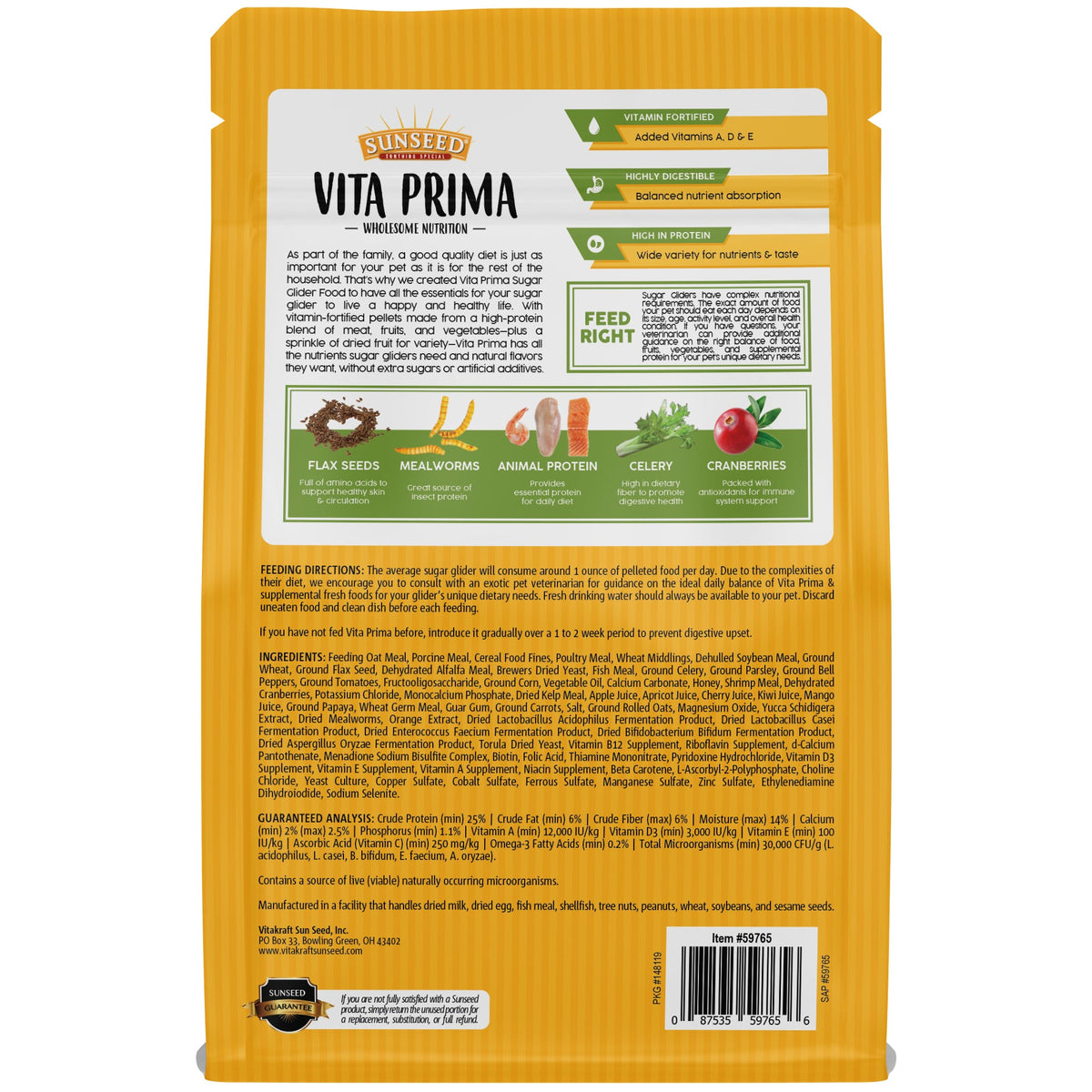 Sunseed Vita Prima Wholesome Nutrition Sugar Glider Food 1.75 lb