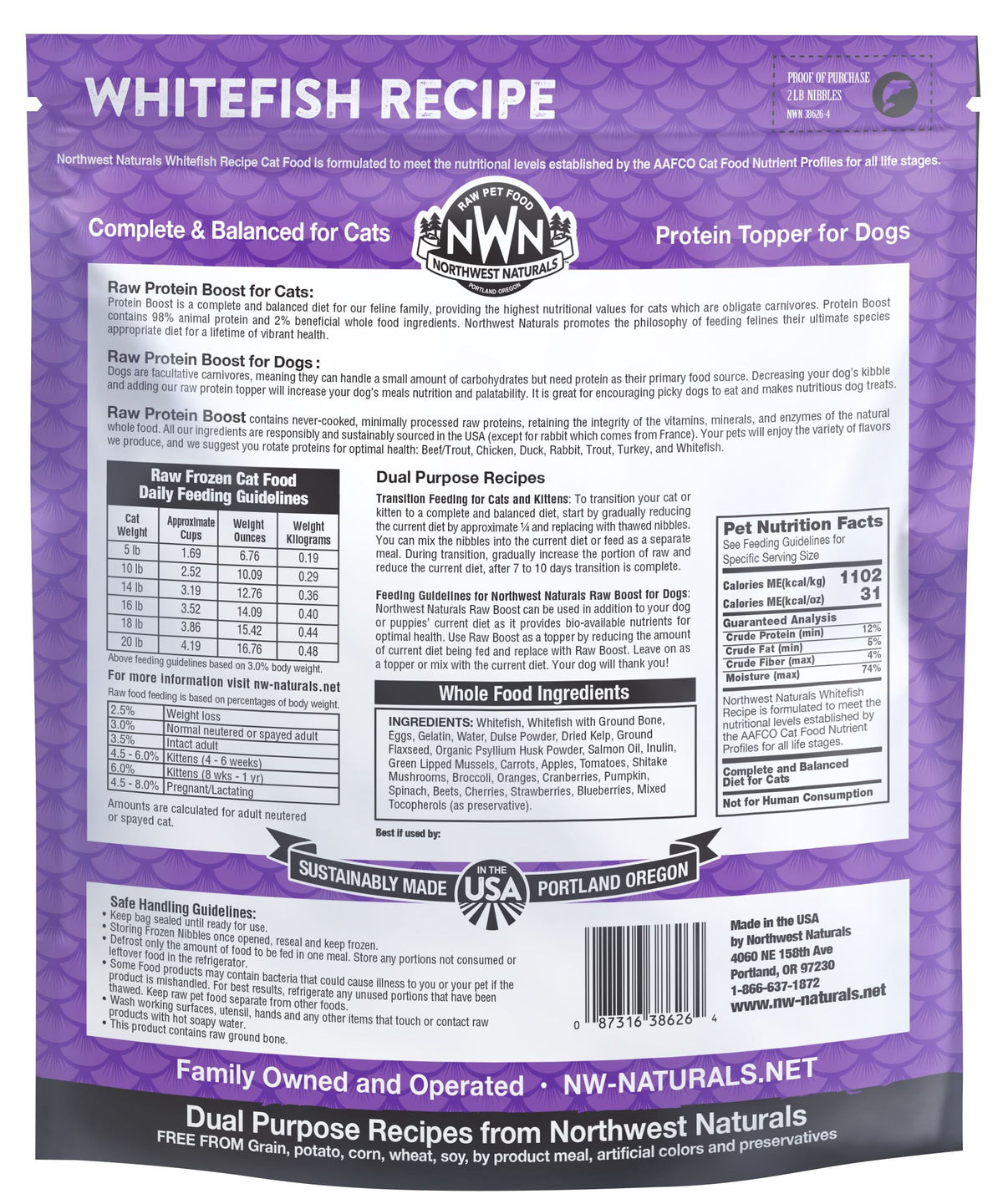 Northwest Naturals Raw Frozen Protein Boost Whitefish Recipe for Dogs & Cats 2 lb