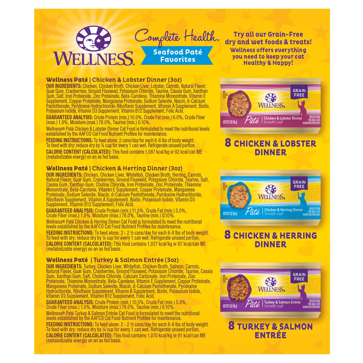 Wellness Complete Health Seafood Pate Favorites Wet Cat Food Variety Pack 12 pk