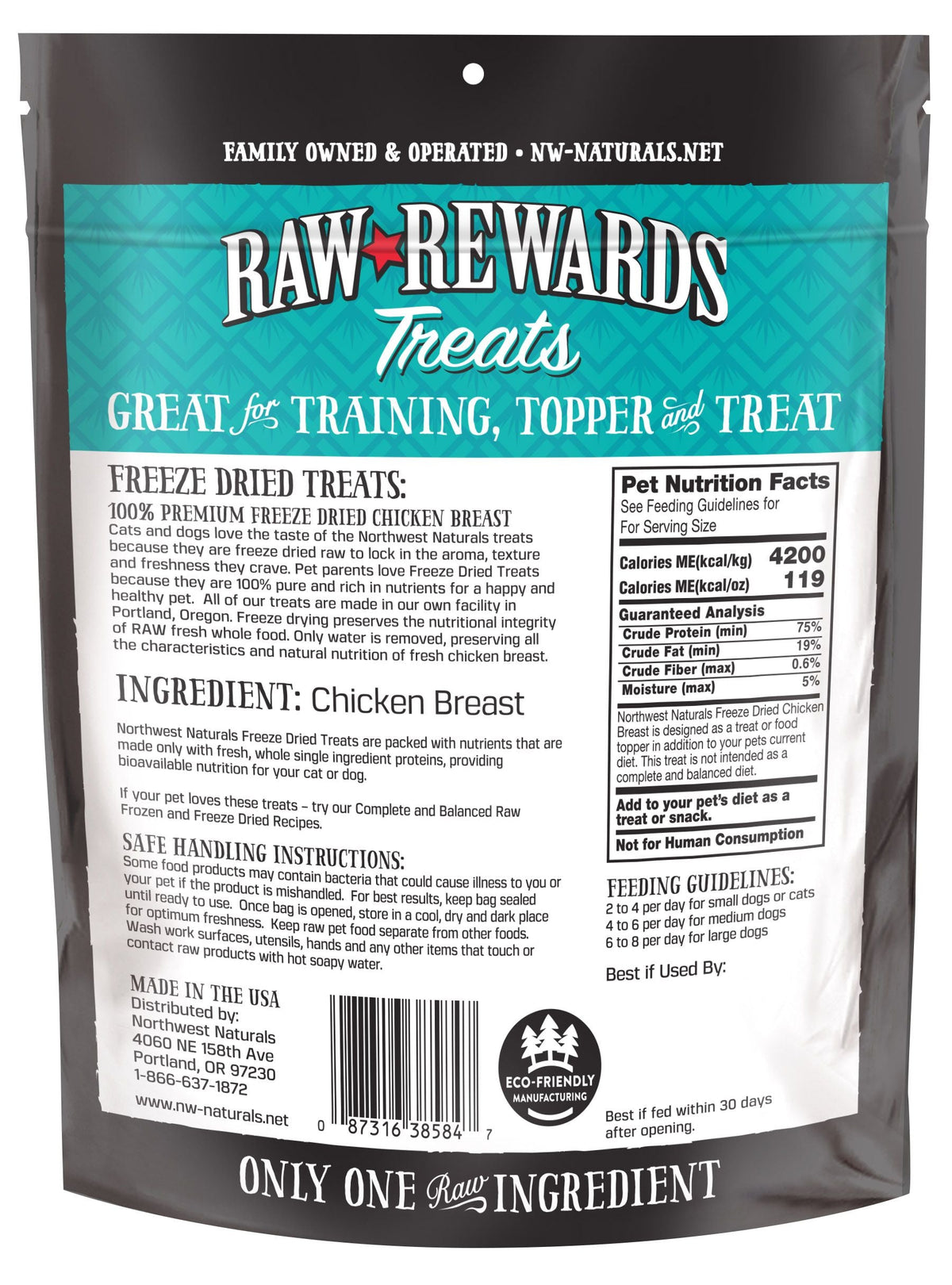 Northwest Naturals Raw Rewards Treats Freeze Dried Chicken Breast for Dogs & Cats 3 oz