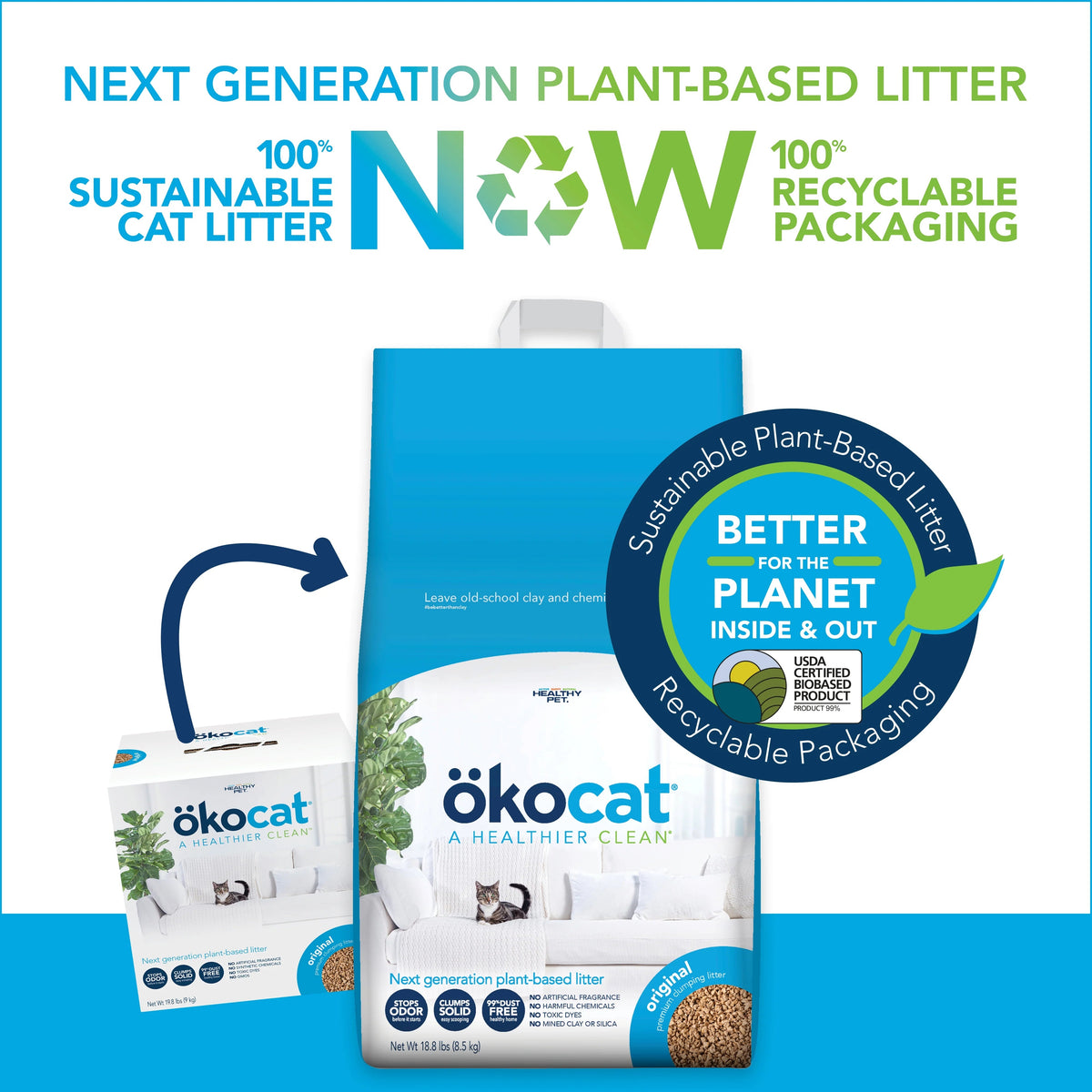 Okocat Original Premium Clumping Wood Cat Litter