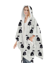 E & S Imports Black & White Cat Snuggs Wraps Blanket Hoodie