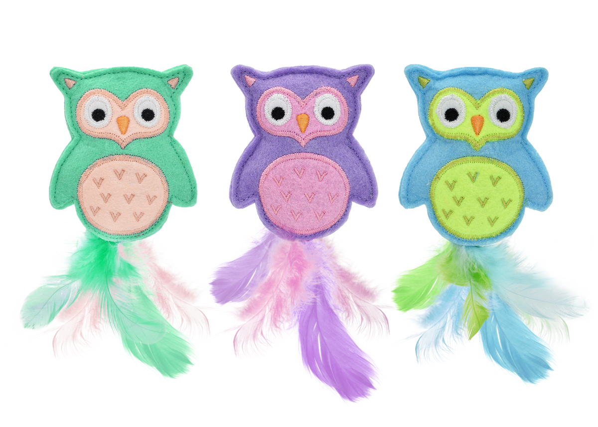 Multipet Felt Owl Cat Toy, Assorted