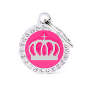 Myfamily Glam Crown Circle Fuchsia Strass Personaized Dog ID Tag