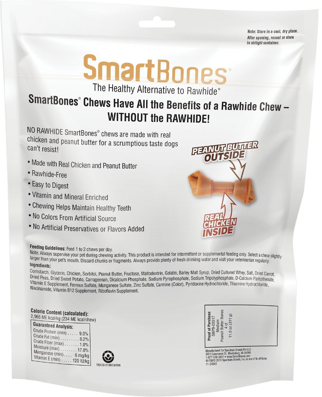 Smartbones Rawhide-Free Peanut Butter Large Bones For Dogs 3 ct