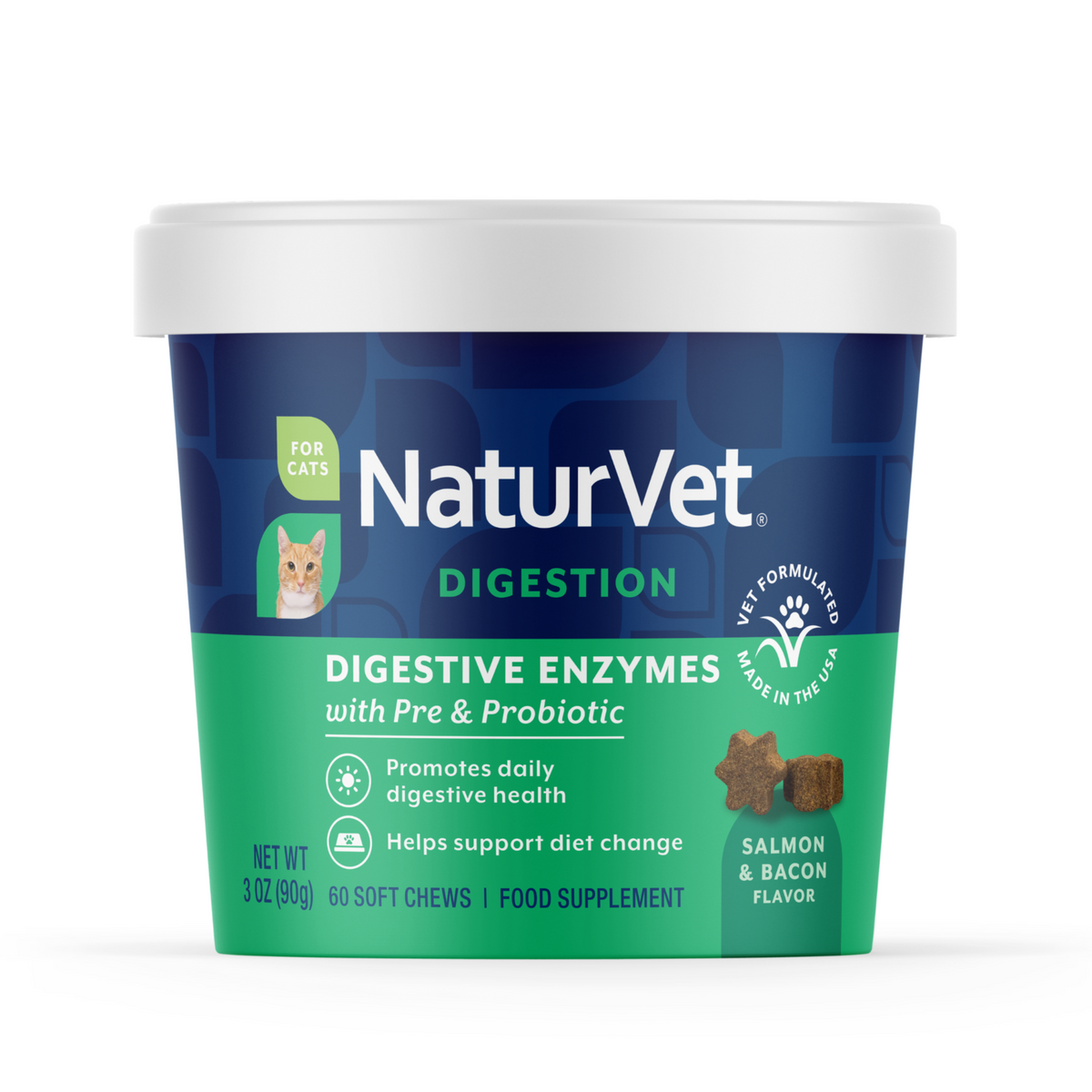 Naturvet Digestive Enzymes Plus Probiotic Cat Soft Chews Supplement 60 ct