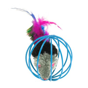 Kole Imports Feathered Mouse in Ball Cage Cat Toy 2.5 in