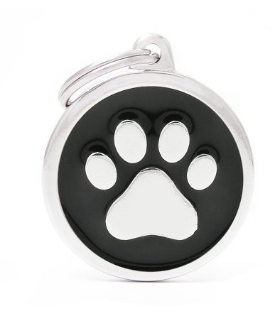 Myfamily Big Circle Black Paw Personalized Dog ID Tag
