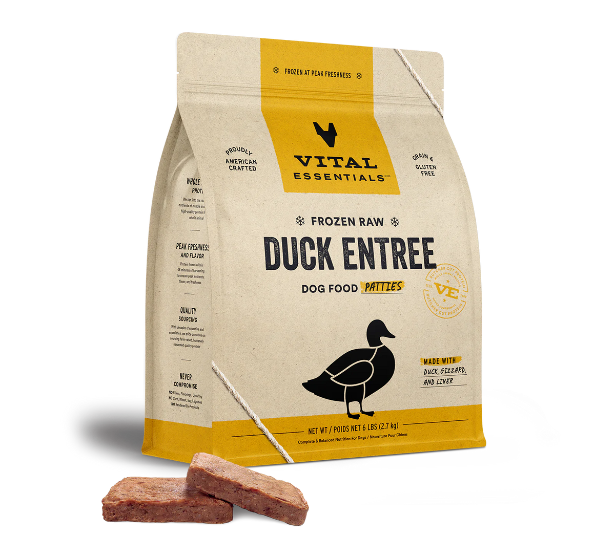 Vital Essentials Raw Duck Patties Grain-Free Frozen Dog Food 6 lb