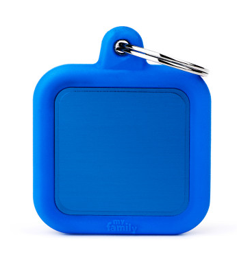 Myfamily Hushtag Square Blue Aluminum Personalized Dog ID Tag