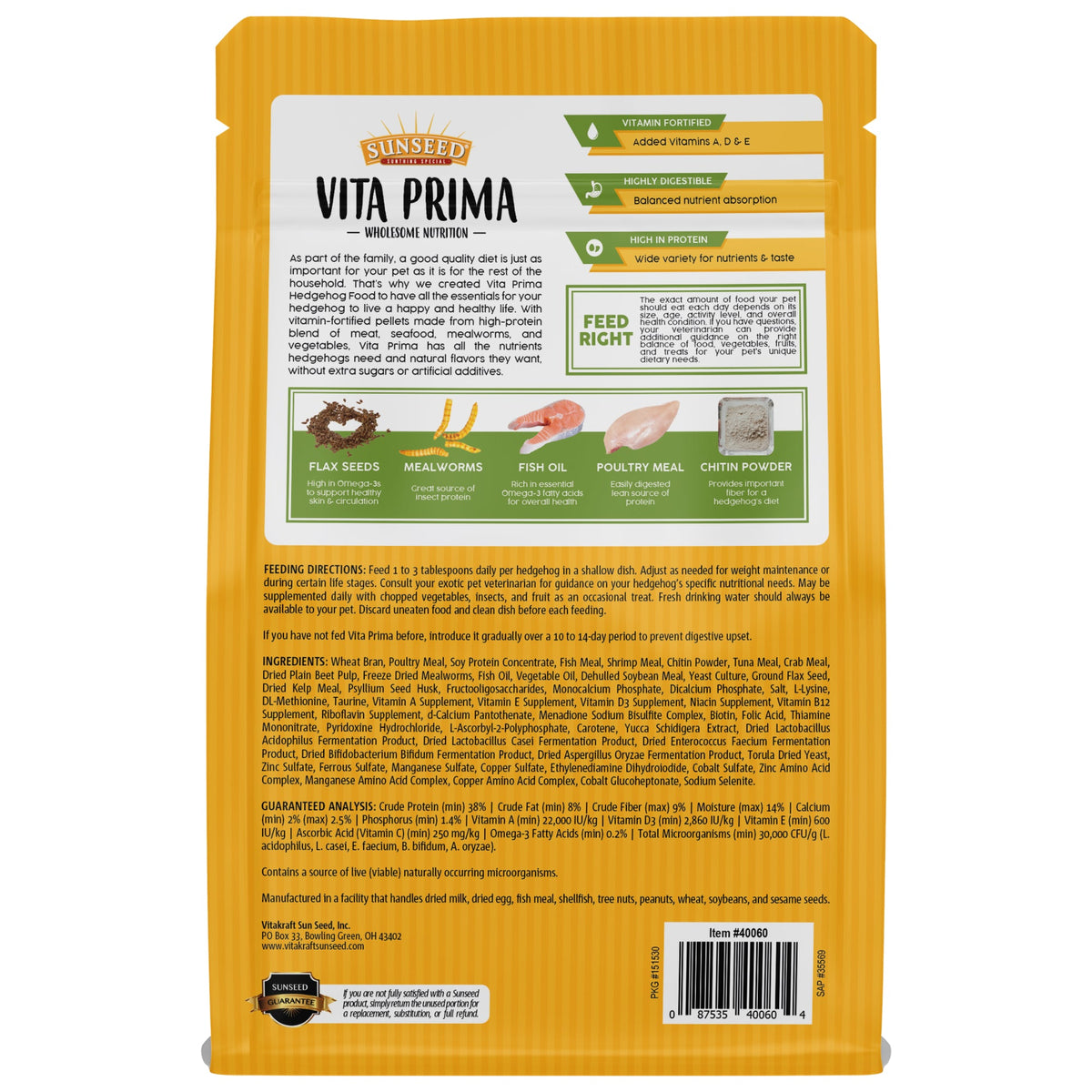 Sunseed Vita Prima Sunscriptions Exotics Hedgehog Formula 25 oz