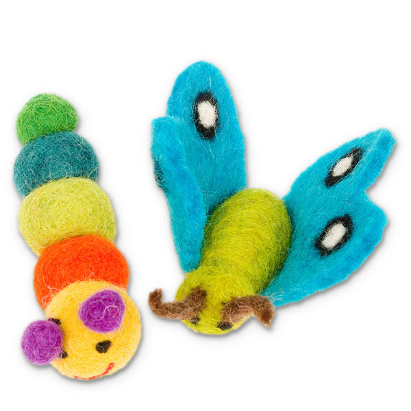 Karma Cat Wool Caterpillar & Butterfly Cat Toys 2 pk