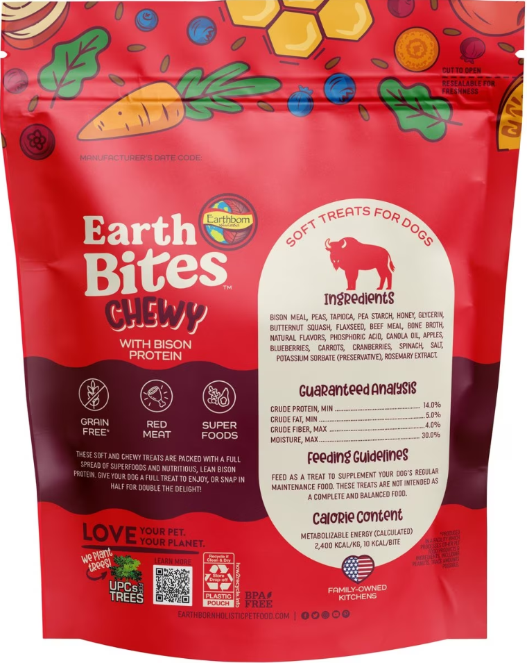 Earthborn EarthBites Grain-Free Chewy Dog Treats with Bison Protein 7 oz
