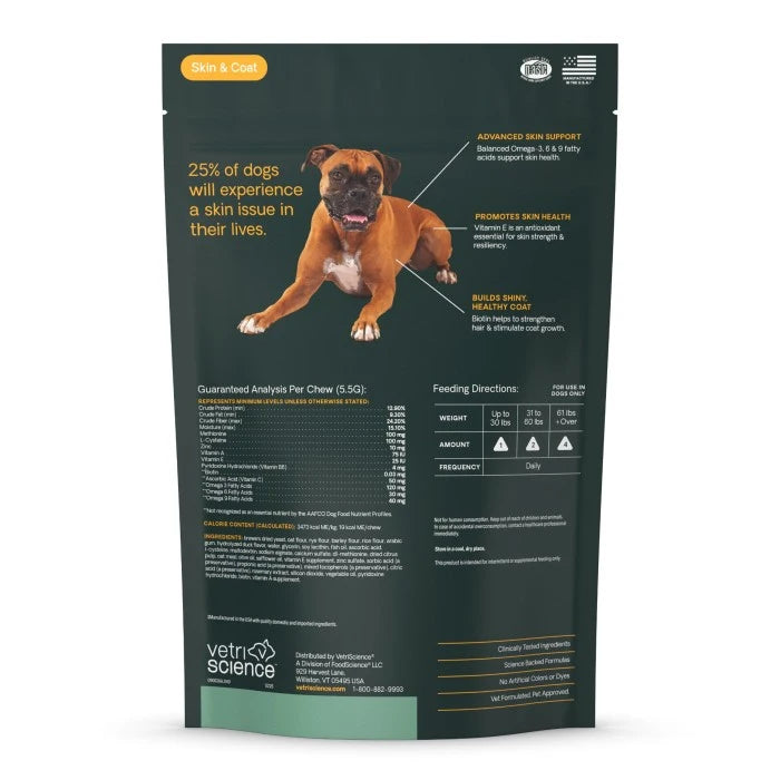 Vetriscience Extra Strength Healthy Skin & Coat Omega Plus Duck Flavored Soft Chews for Dogs 40 ct