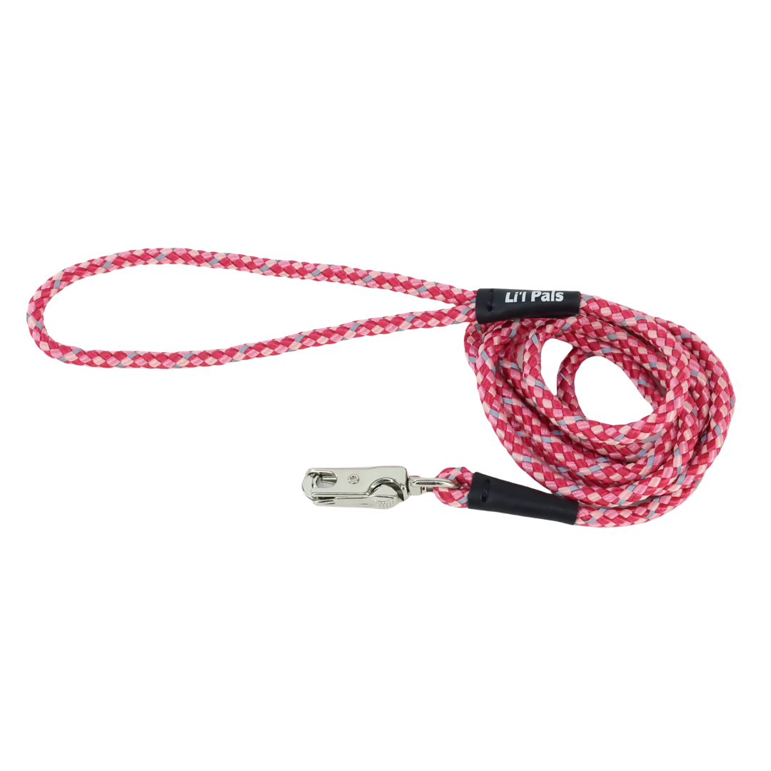 Coastal Pet Products Li'l Pals Posh Reflective Tri-Color Rope Dog Leash- Pink 1/4 in x 6 ft