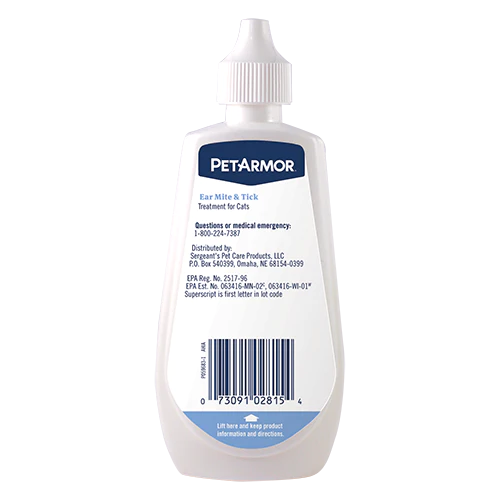 Petarmor Ear Mite & Tick Treatment for Cats 3 oz