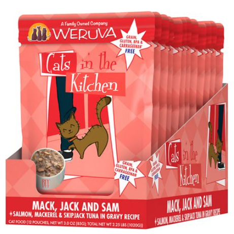 Weruva Cats In The Kitchen Mack, Jack, And Sam With Salmon, Mackerel, & Skipjack Tuna In Gravy Grain-Free Wet Cat Food