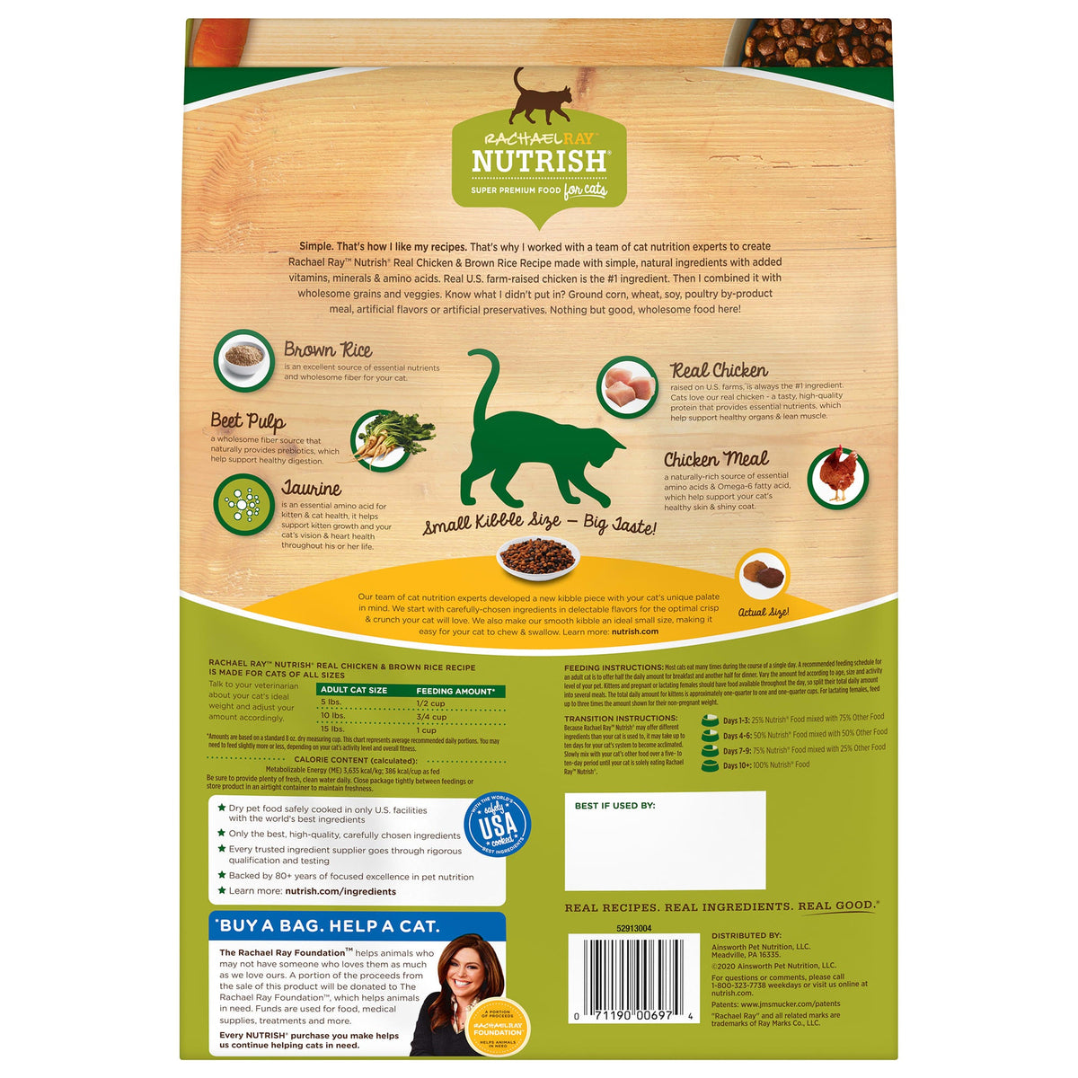 Rachael Ray Nutrish Real Chicken & Brown Rice Recipe Dry Cat Food 6 lb