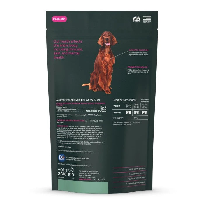 Vetriscience Probiotic Everyday Gut Health Duck Flavored Soft Chews for Dogs 45 ct