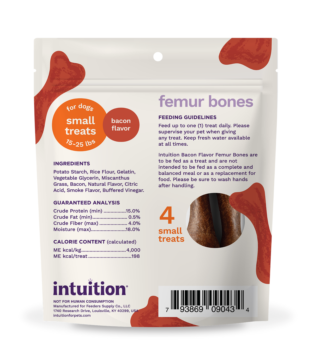 Intuition Femur Bones, Rawhide-Free, Long-Lasting Bacon Flavor Dog Chew Treats 4 ct