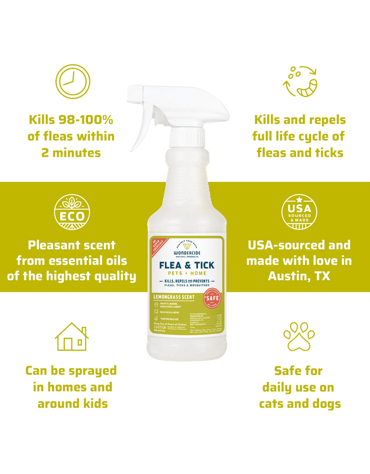 Wondercide Flea/Tick/Mosquito Natural Lemongrass Scent Home & Pet Spray
