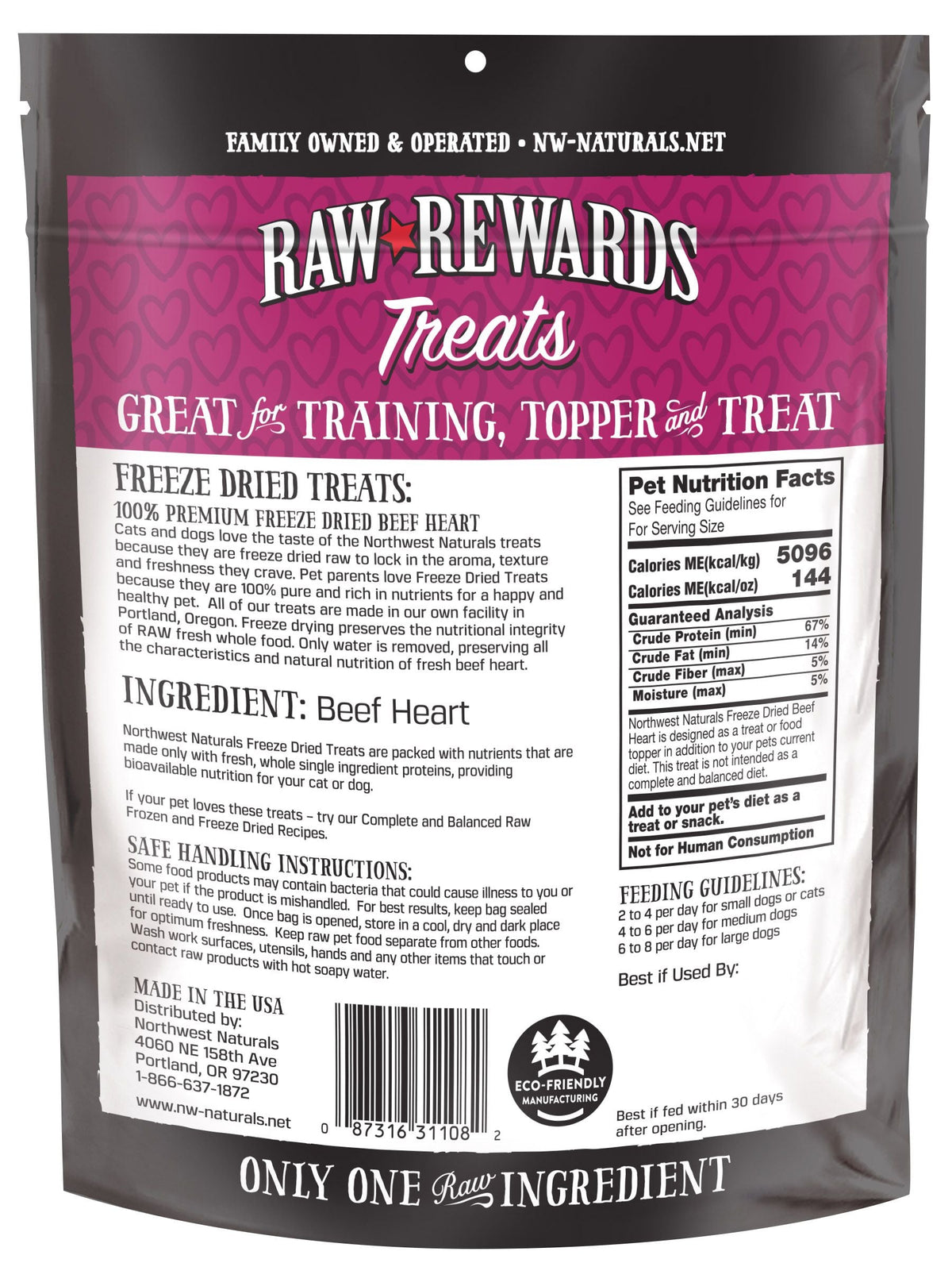Northwest Naturals Raw Rewards Treats Freeze Dried Beef Heart for Dogs & Cats 3 oz
