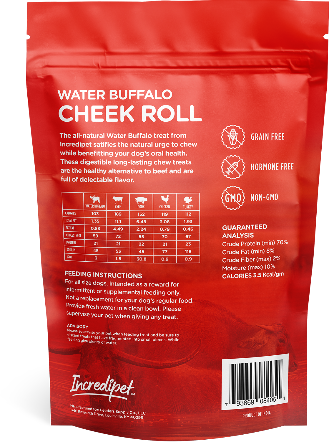 Incredipet Buffalo Cheek Rolls Dog Chew 2 pk