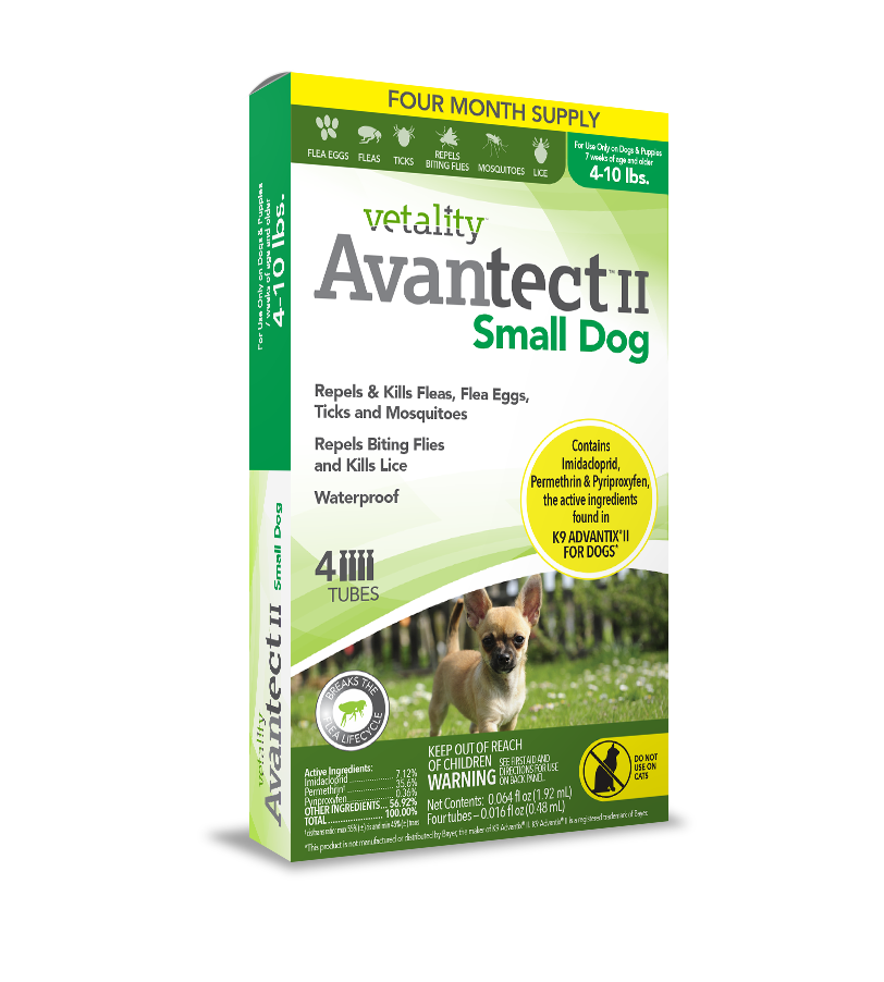 Vetality Avantect ll for Dogs, Repels & Kills Fleas, Flea Eggs, Ticks and Mosquitoes- 4 pack