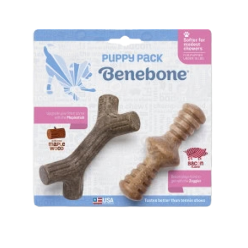 Benebone Bacon Flavor Durable Tiny Puppy Dog Chew Toys 2 pk