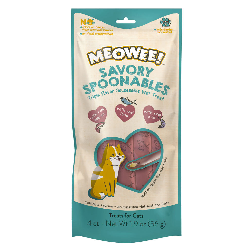 Meowee! Savory Spoonables Salmon, Tuna & Krill Lickable Cat Treats 4 ct