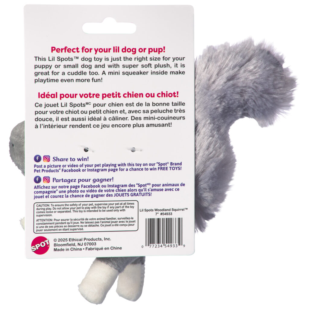 Spot Lil Spots Squirrel Plush Dog Toy 7 in