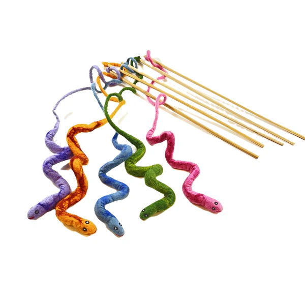 Karma Cat Wool Snake Teaser Wand Cat Toy, Assorted 10 in