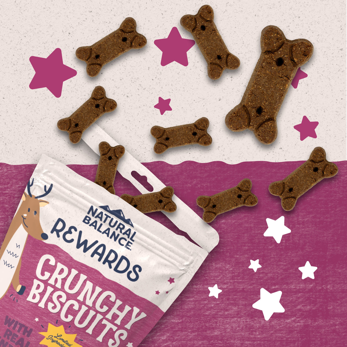 Natural Balance Rewards Limited Ingredient Crunchy Biscuits with Real Venison Dog Treats 14 oz