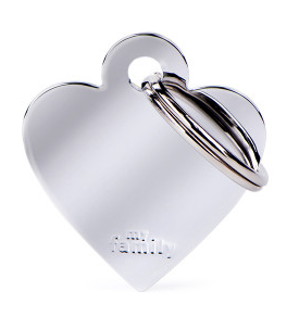 Myfamily Small Heart in Chrome Plated Brass Personalized Dog ID Tag