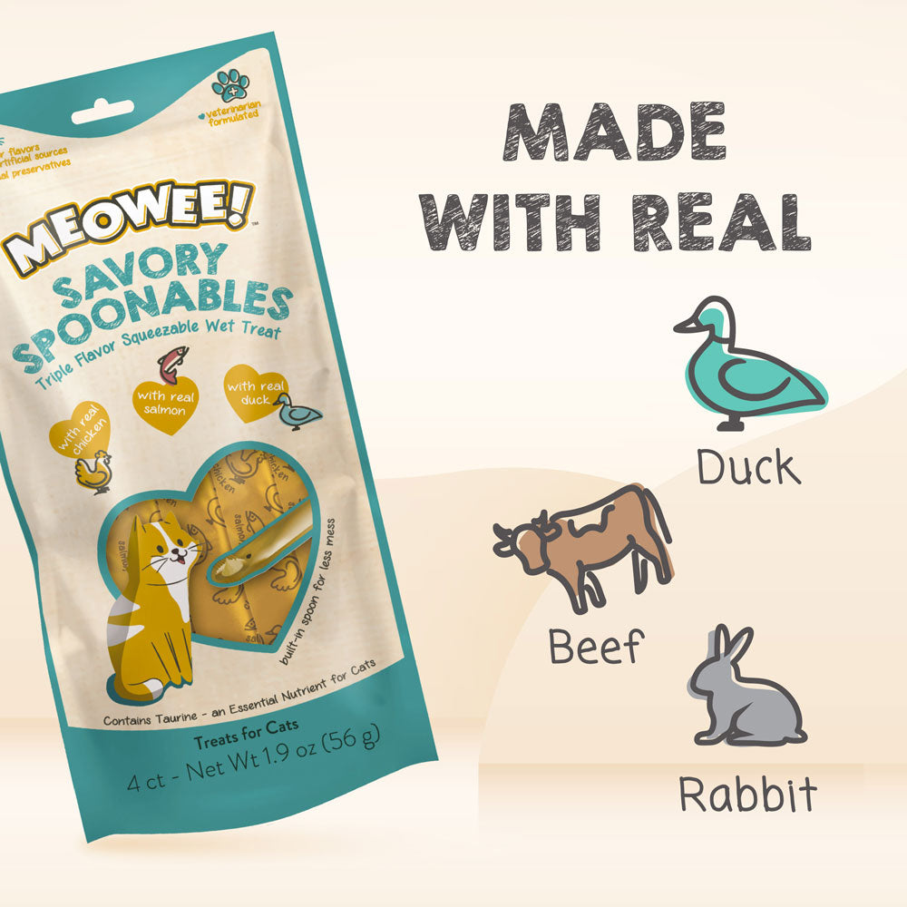 Meowee! Savory Spoonables Chicken, Salmon & Duck Lickable Cat Treats 4 ct