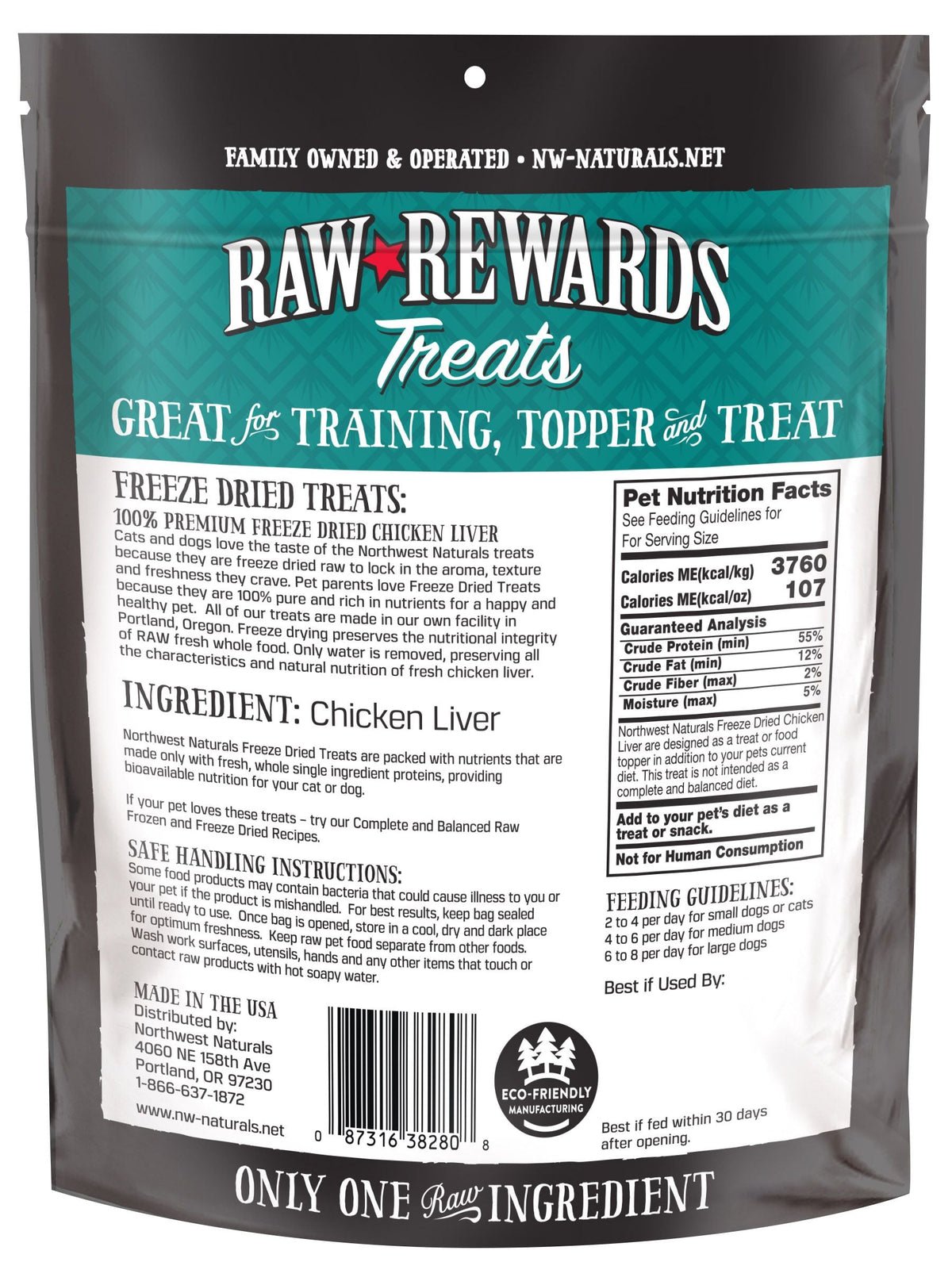 Northwest Naturals Raw Rewards Treats Freeze Dried Chicken Liver for Dogs & Cats 3 oz