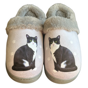 E & S Imports Black & White Cat Snugg Slippers