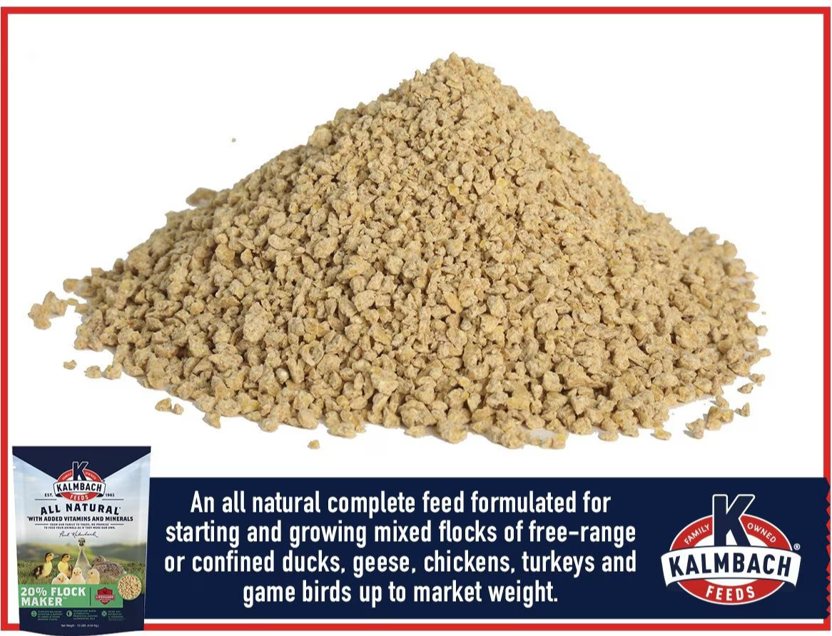 Kalmbach Feeds All Natural 20% Flock Maker Protein Crumbles Poultry Feed for Growing Mixed Flocks 10 lb